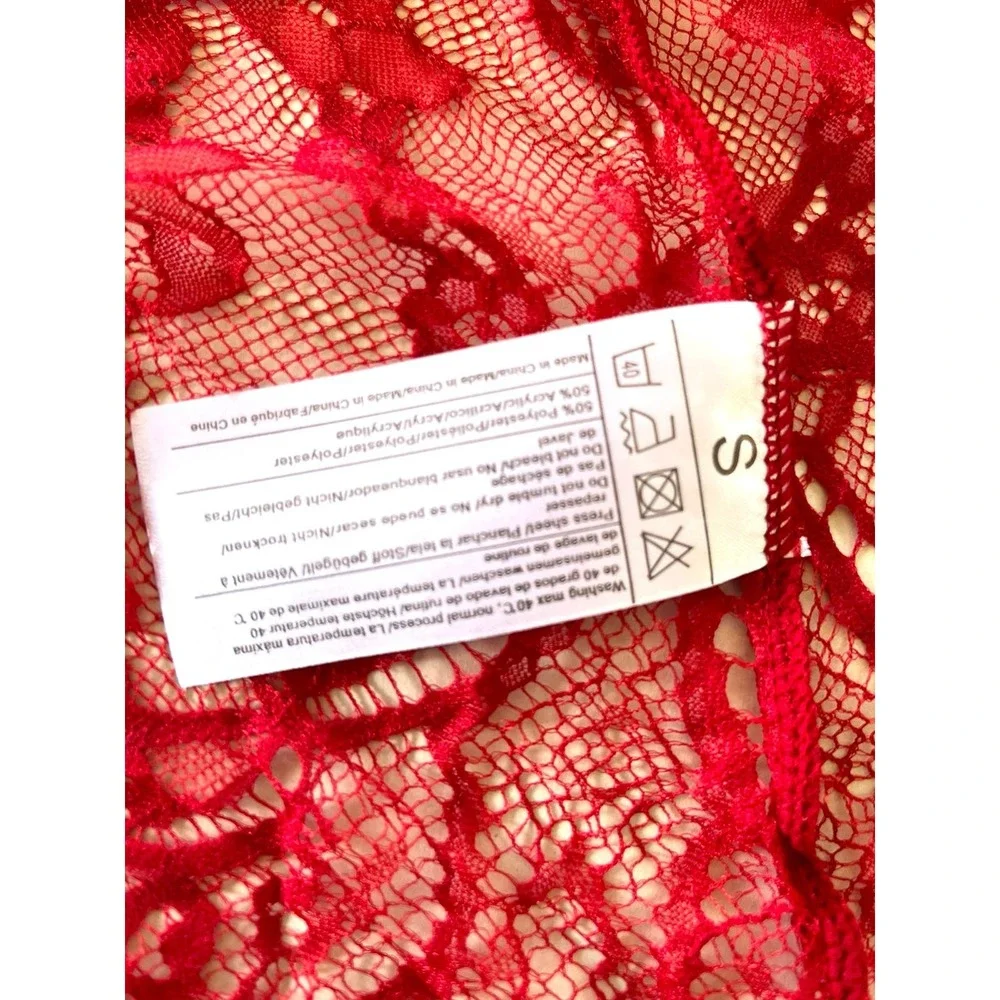 AvidLove Lace Sheer Open Front Babydoll Sexy Negligee Lingerie | Red, Small - Picture 8 of 9